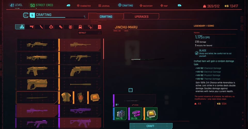 How to Craft Legendary Weapons in Cyberpunk 2077