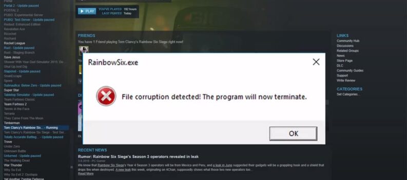 how to fix error code 0x570 file corruption tom clancys rainbow six siege