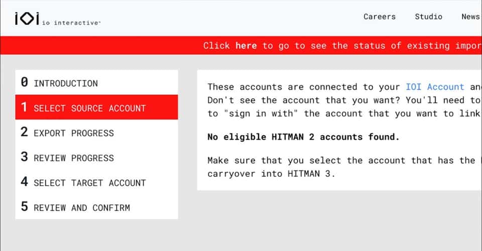 Hitman 3: No Eligible Hitman 2 Accounts Found