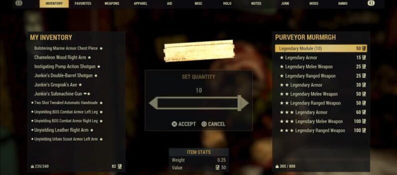 how to use legendary modules fallout 76