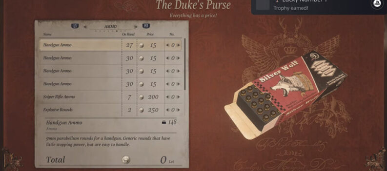 resident evil village how to get lucky number 7 777 trophy