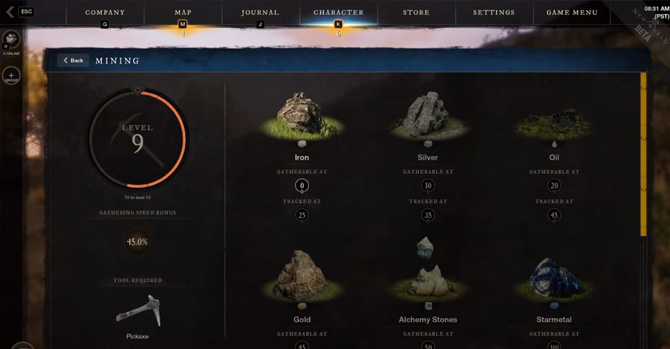 how to track resources in new world