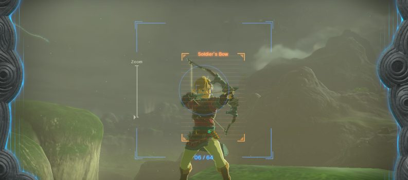 Link aiming a Bow on top of a cliff.