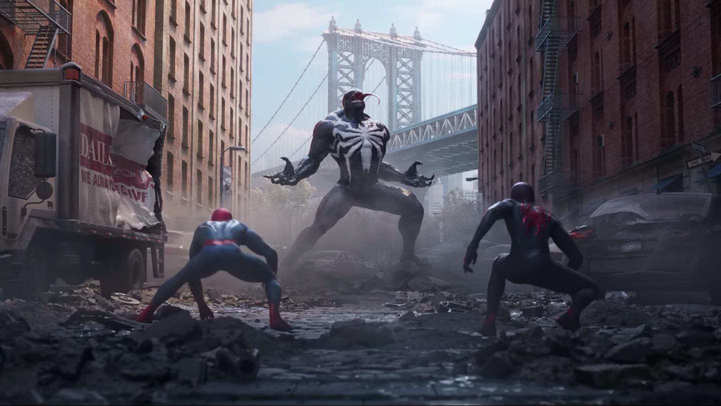 Two Spider-Men about to fight Venom