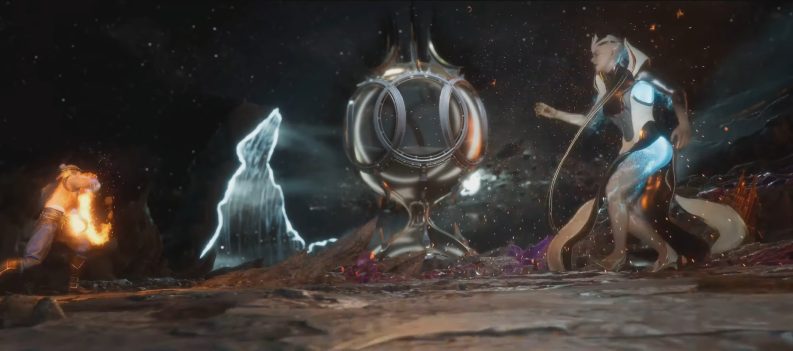 A screenshot of Liu Kang versus Kronika in Mortal Kombat.