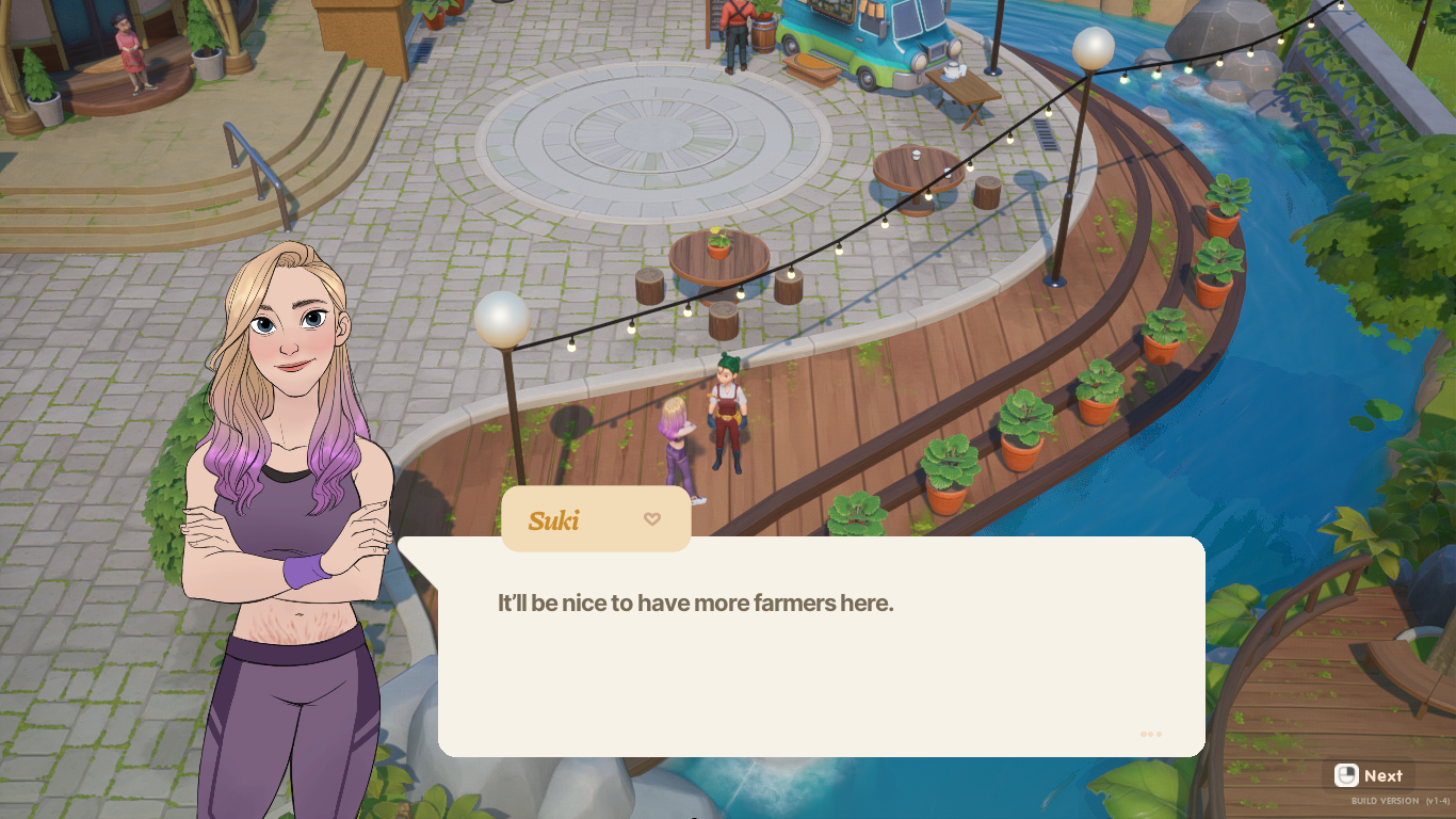 An image of Suki and the farmer in Coral Island.