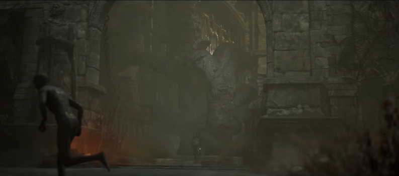 The player opening the doors to the outskirts of Bramis Castle.