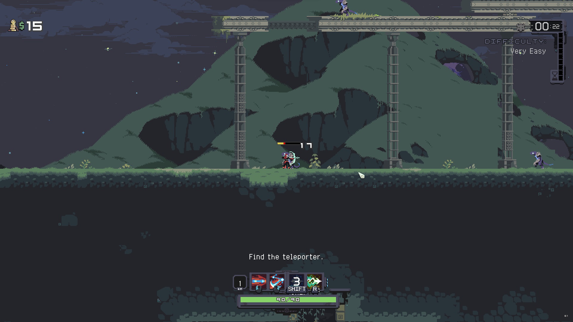 A screenshot of the Huntress in Risk of Rain Returns.
