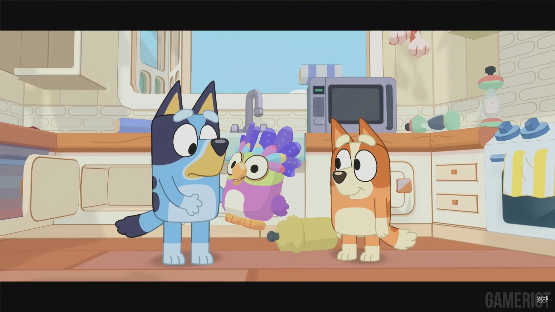 A screenshot of Bluey and Bingo in Bluey: The Videogame.