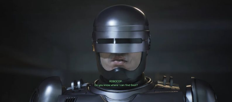 A close-up screenshot of RoboCop in RoboCop: Rogue City