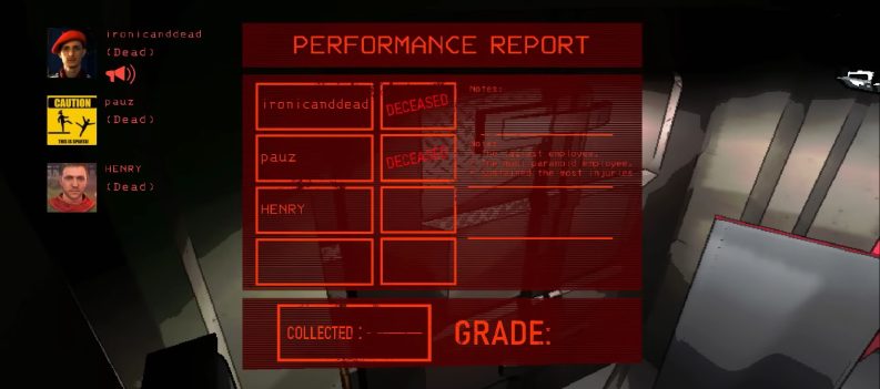 A screenshot of the Performance Report screen in Lethal Company.