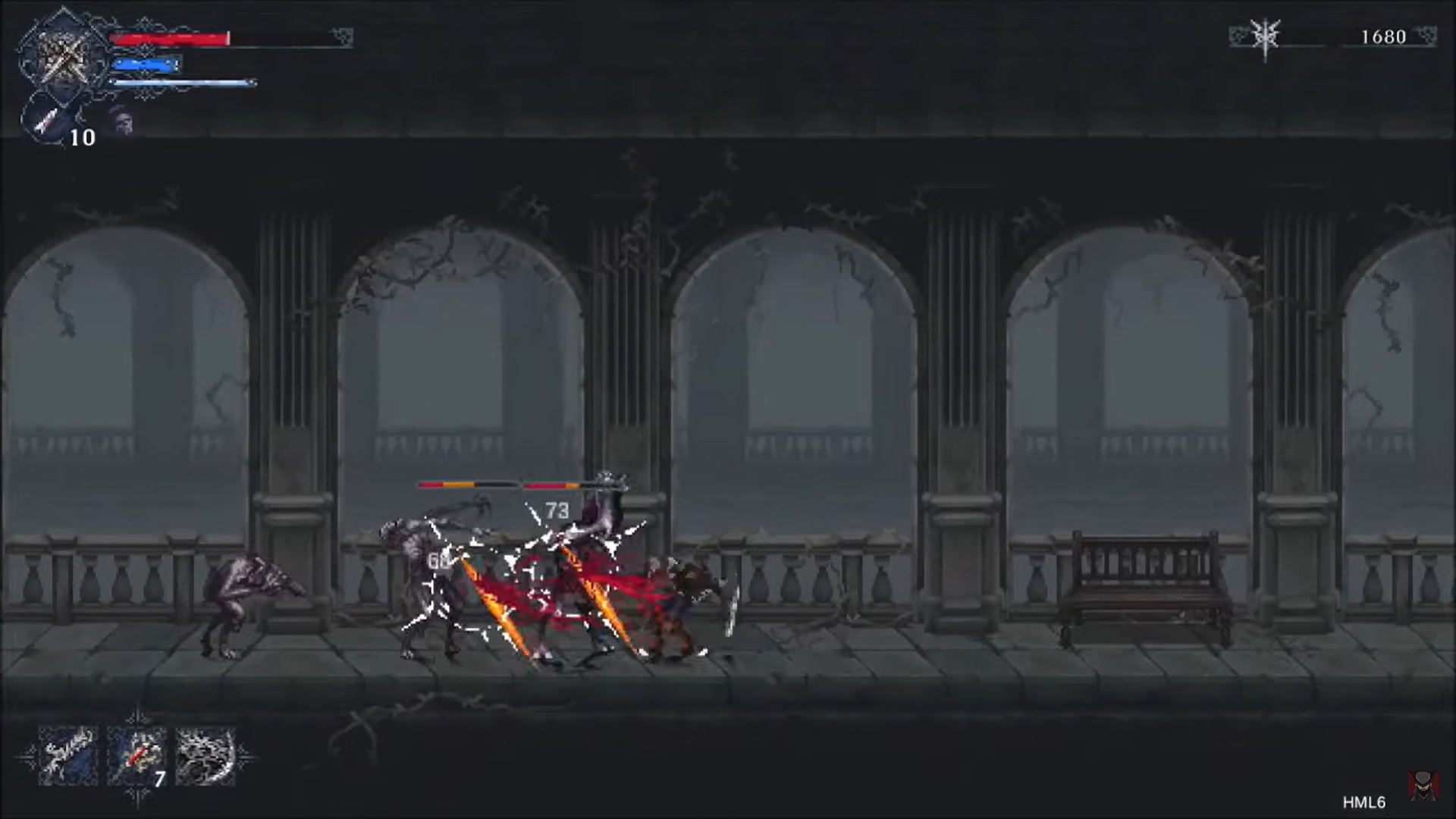 A screenshot of Eryk fighting against monsters in the mansion.