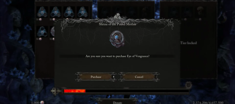 The player buying a Eye of Vengeance.